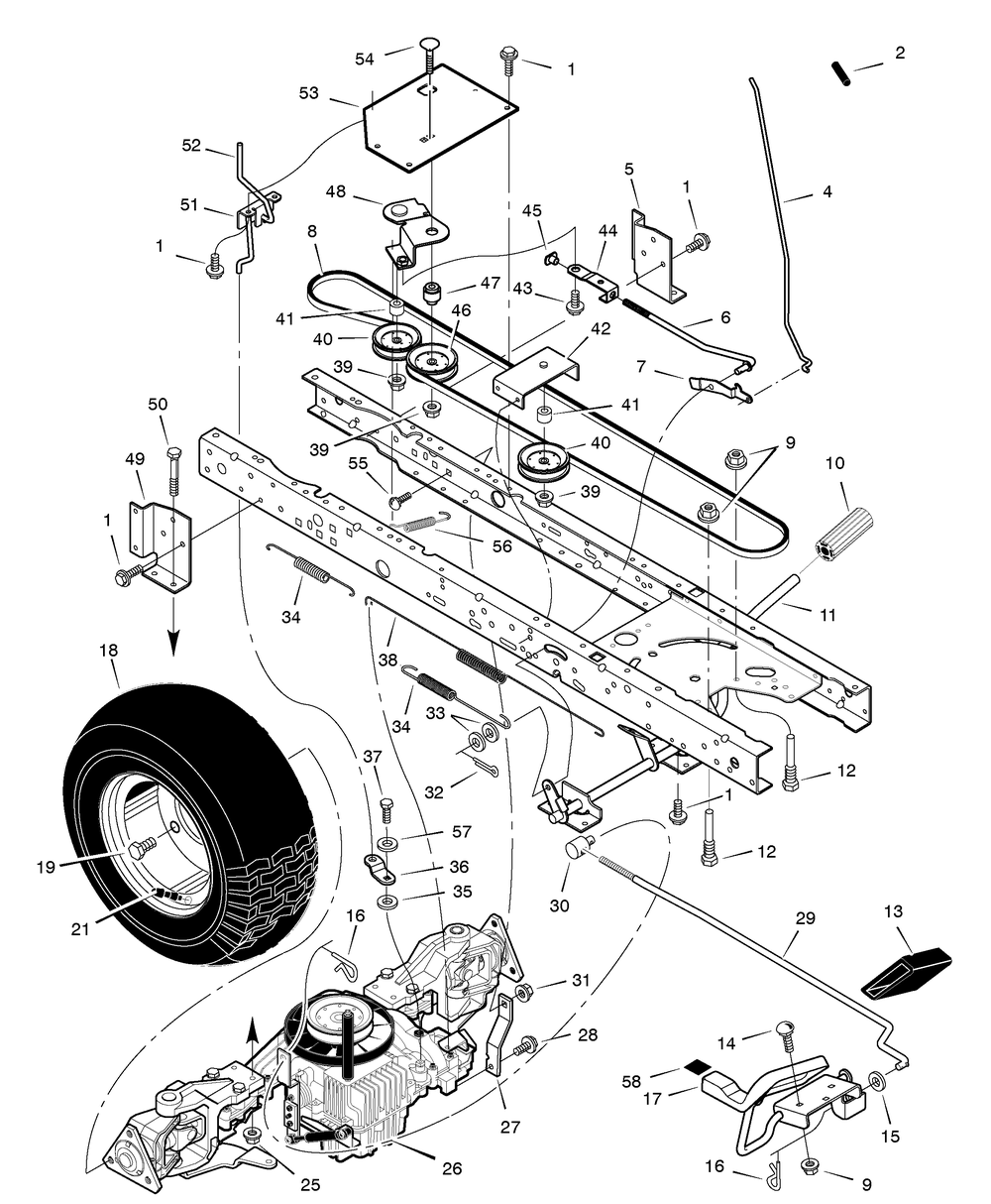 Motion Drive Diagram and Parts List for 425640X50A 2005 Briggs and Stratton Lawn Tractor